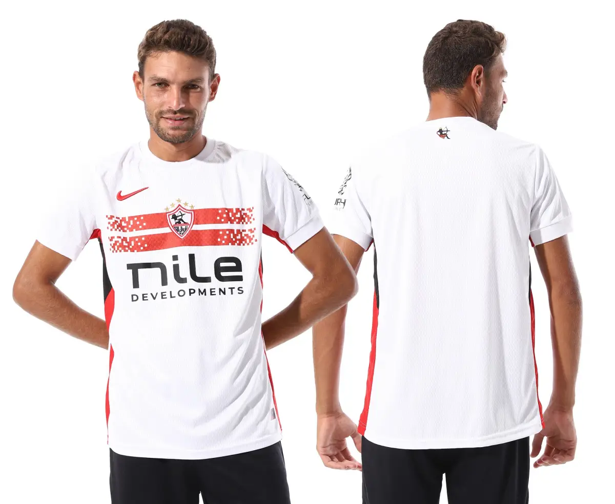 قميص الزمالك الأساسي 2026/27 بشعارات تطريز (عرض)