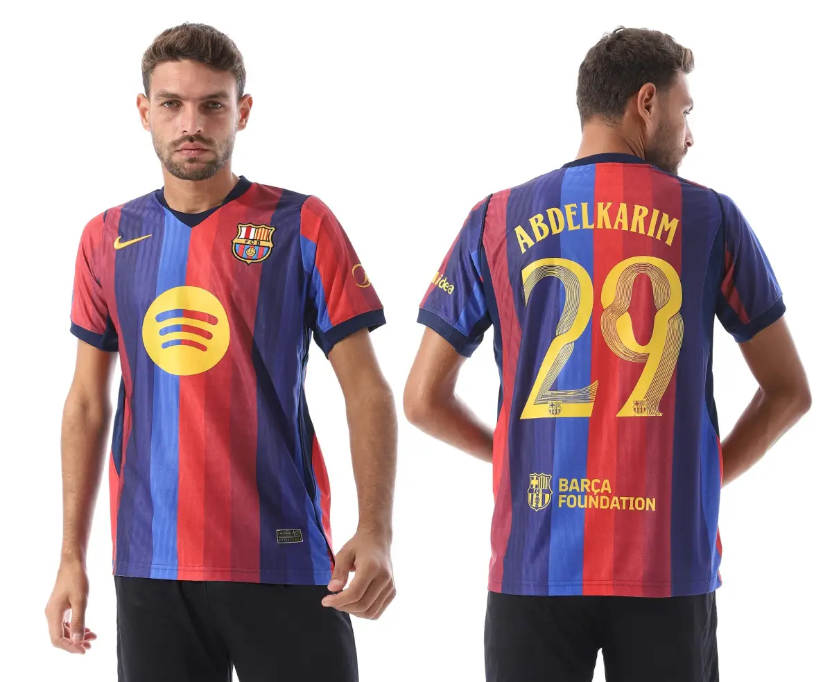 قميص برشلونة الأساسي 2026/27 مع طباعة عبد الكريم 29 وبالشعار المعدل BE-152